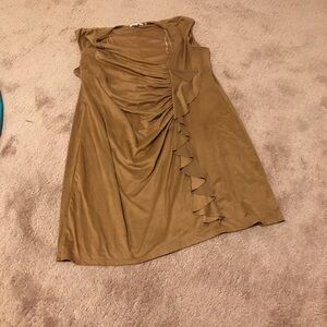Elegant Brown Sleeveless Dress, faux suede